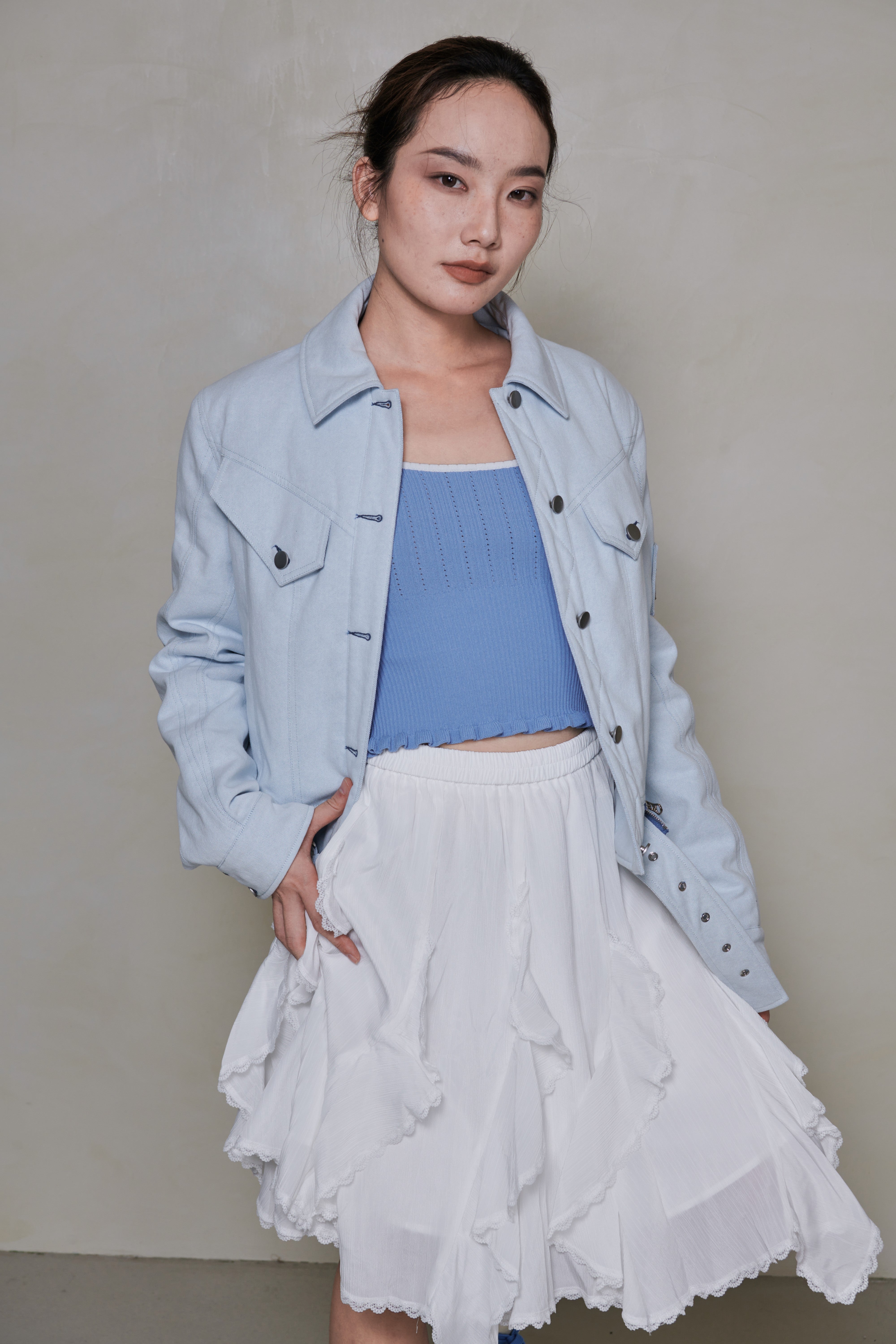 038 SHORT DENIM DOWN JACKET - SKY