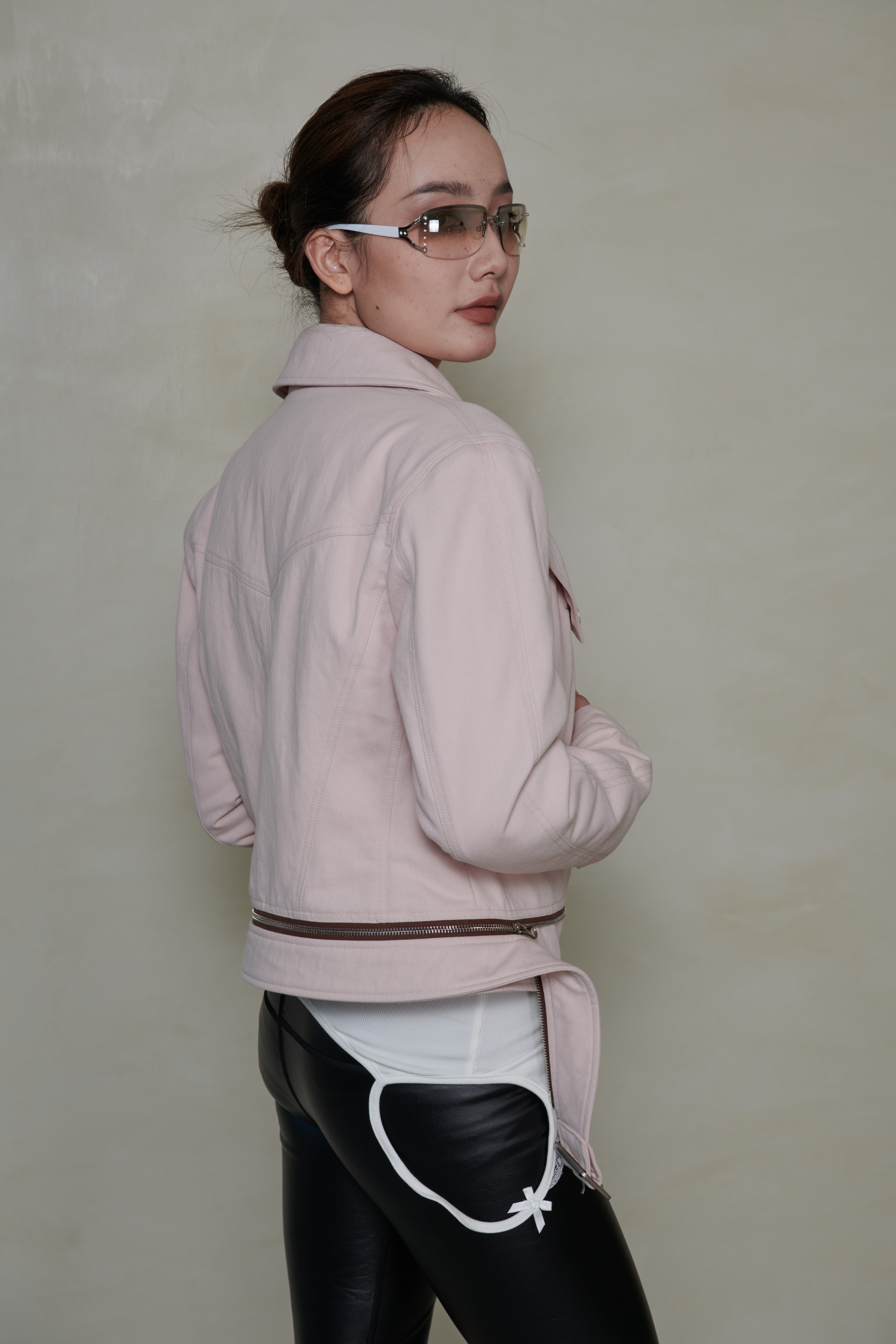 038 SHORT DENIM DOWN JACKET - SHELL